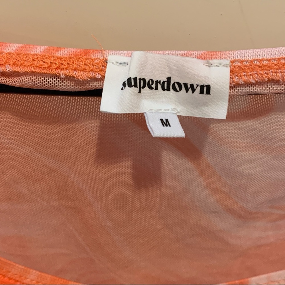 Superdown Revolve Emmie Off Shoulder Top Orange Pink Marble Swirl Semi-Sheer $58 - Picture 8 of 11